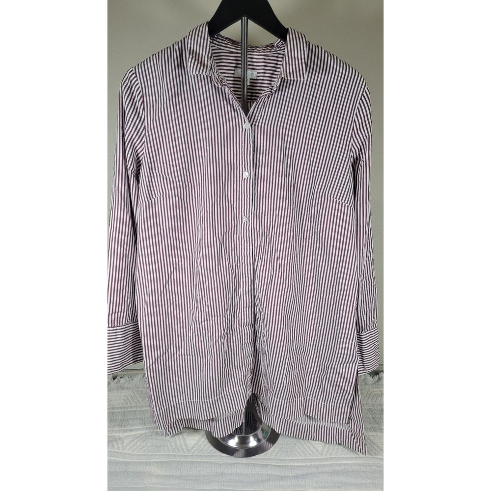 J. Jill Women's Button Down‎ Shirt Size M Burgundy White Striped Cotton Silk - Picture 5 of 11